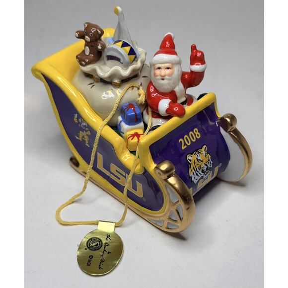 2008 Danbury Mint LSU Christmas Santa with Sleigh Ornament 3.5" With Tag And Box - Picture 4 of 13